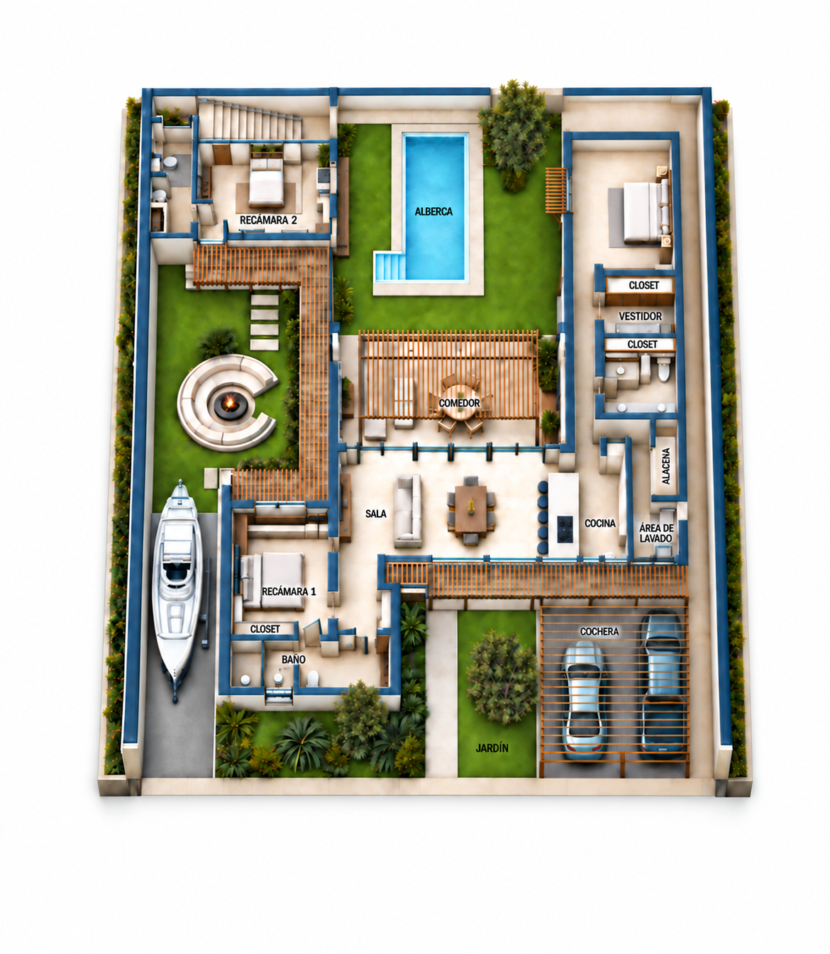 Plano 3D limpio de Casa El Comitán